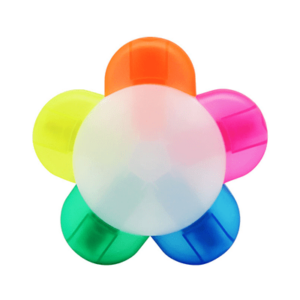 flower highlighter with 5 fluorescent color tips in a transparent case