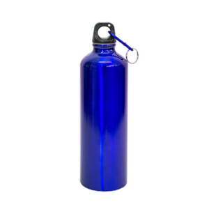 alpine aluminium bottle with carabiner cap in red and blue