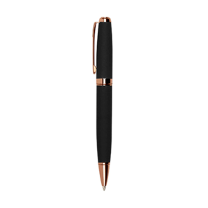 vienna rose metal ball pen in black with rose gold trim and engraved finish