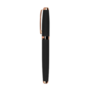 vienna rose metal roller pen in black with rose gold cap and trim