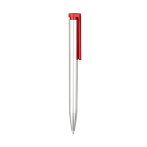 Giftsdepot-Cali-Plastic-Ball-Pen-view-main cali plastic ball pen with red clip and slim silver barrel