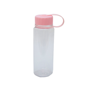 daily water bottle with pink lid and clear plastic body