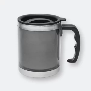 mobile stainless steel auto mug with handle in black and silver finish
