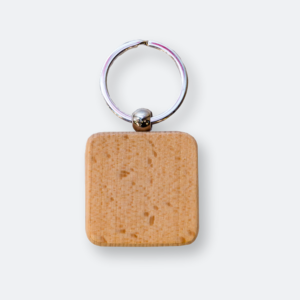 katie wooden keychain with square shape in natural wood finish