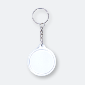 round acrylic keychain with transparent finish and circular design
