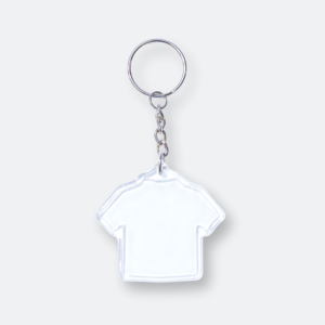 t-shirt acrylic keychain with transparent finish and playful t-shirt shape
