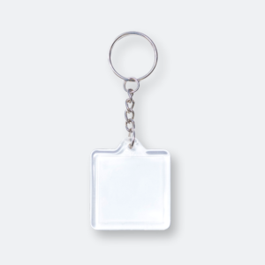 square acrylic keychain with transparent body and clear insert for printing