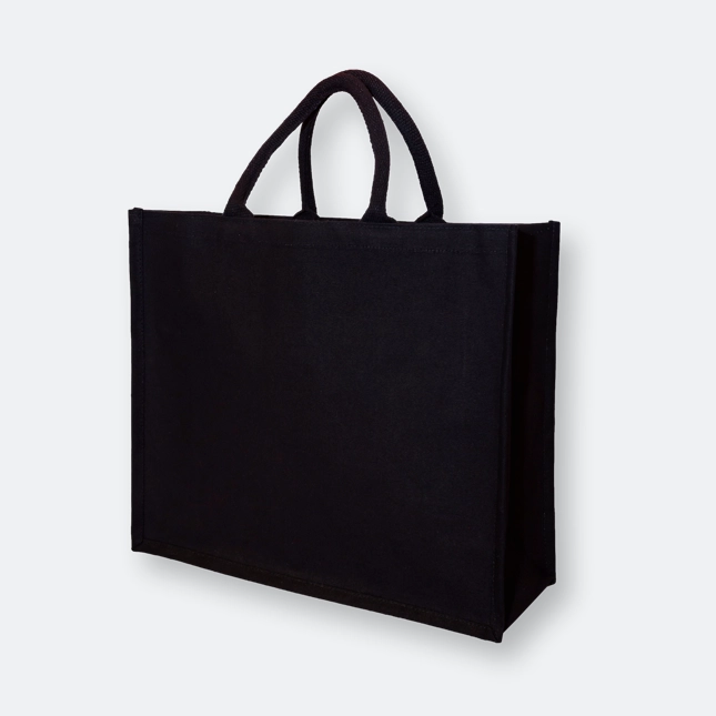 GMG1172_Black_Canvas_bag_(10oz)_Black black canvas bag with wide base and reinforced handles