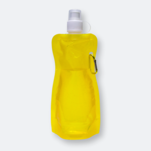 hushy drinking pouch in bright yellow with spout and carabiner clip
