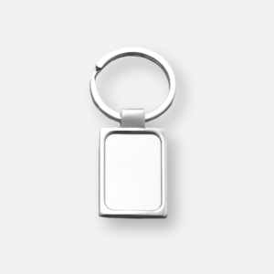 veni metal keychain with rectangular silver body and smooth finish
