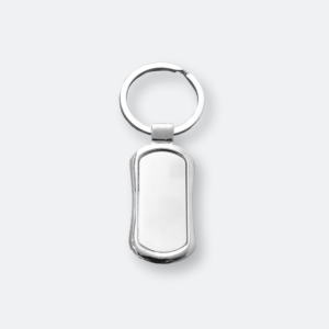 miko metal keychain with slim contoured silver body and smooth finish