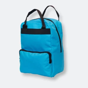 vela laptop backpack in sea blue with front pocket and top handles