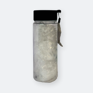 sloshy crystal bottle with transparent plastic design and black lid