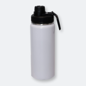 frooshy stainless steel bottle with black cap and roller print design