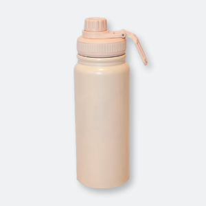 blimsy stainless steel bottle with secure handle lid in beige color