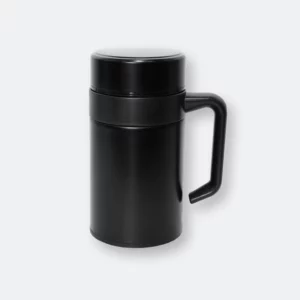 plibbo stainless steel mug with handle and lid in black finish