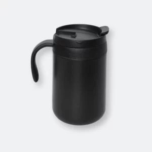 wushlo stainless steel mug in black with curved handle
