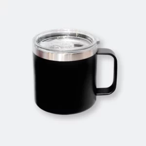 Sillo Stainless Steel Mug in black with handle and transparent lid