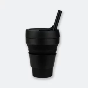 GIH1192_MAYOR_Collapsible_Cup_M126_BLACK mayor collapsible cup in black with straw and foldable silicone body