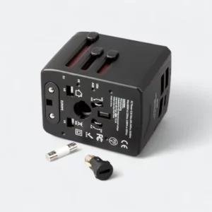 nexio travel adaptor with universal plug design in black